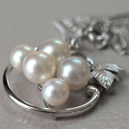 Mikimoto Silver 925 necklace featuring 5-7mm Akoya pearls arranged in a grape motif with 24cm chain