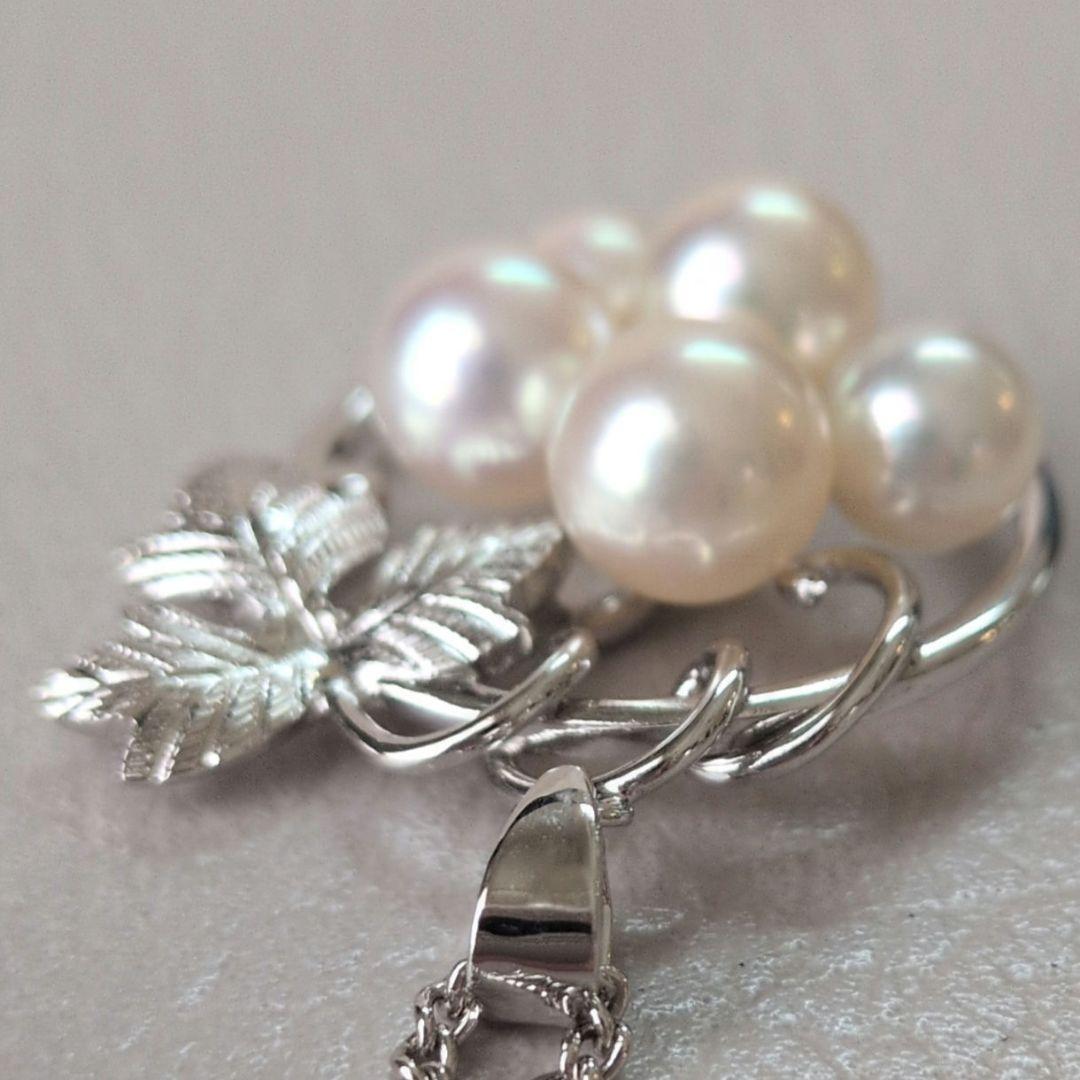 Mikimoto Silver 925 necklace featuring 5-7mm Akoya pearls arranged in a grape motif with 24cm chain