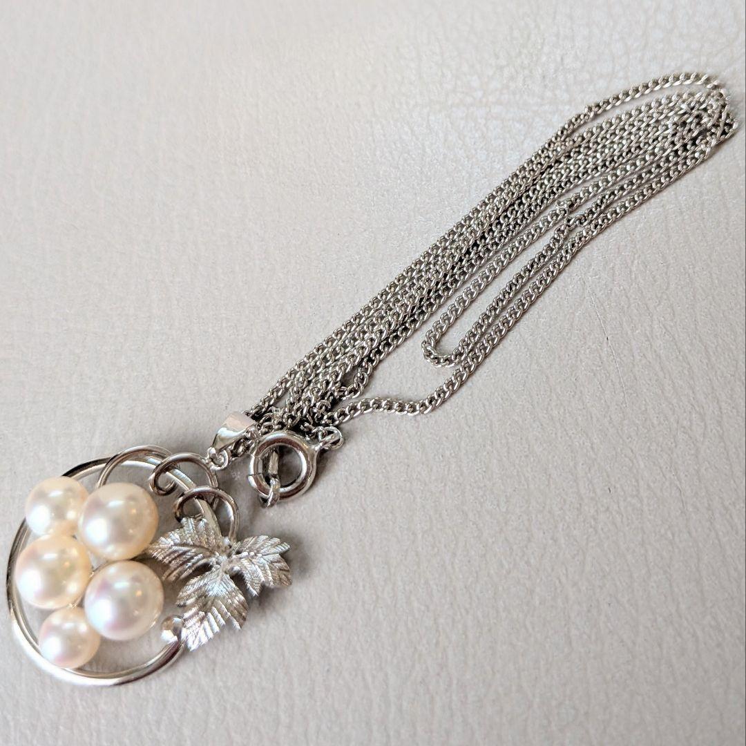 Mikimoto Silver 925 necklace featuring 5-7mm Akoya pearls arranged in a grape motif with 24cm chain