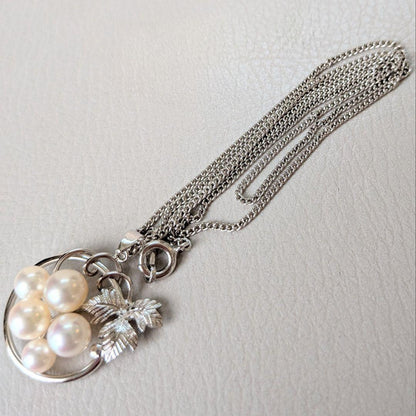 Mikimoto Silver 925 necklace featuring 5-7mm Akoya pearls arranged in a grape motif with 24cm chain