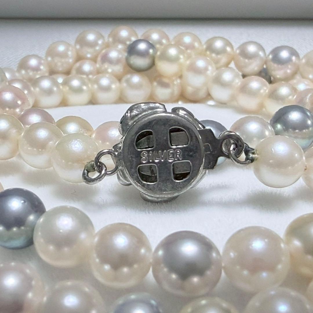 Akoya pearl genuine long necklace with 6.4mm white pearls and silver clasp, approximately 85cm long