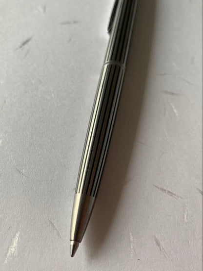 PILOT ballpoint pen with silver stripe engraving, showing front and side views
