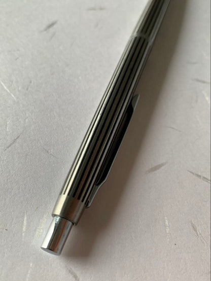 PILOT ballpoint pen with silver stripe engraving, showing front and side views