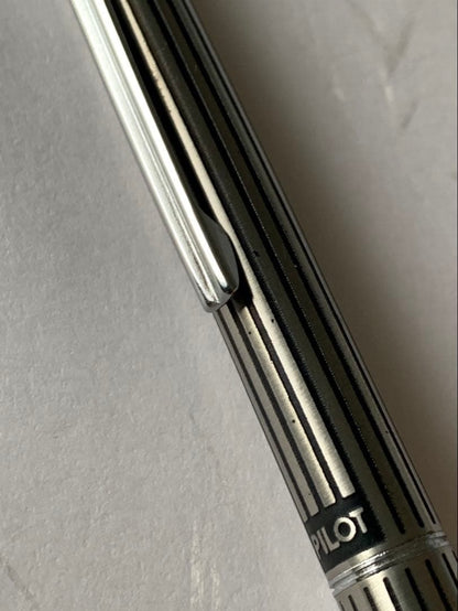 PILOT ballpoint pen with silver stripe engraving, showing front and side views