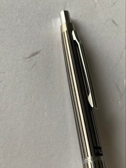 PILOT ballpoint pen with silver stripe engraving, showing front and side views
