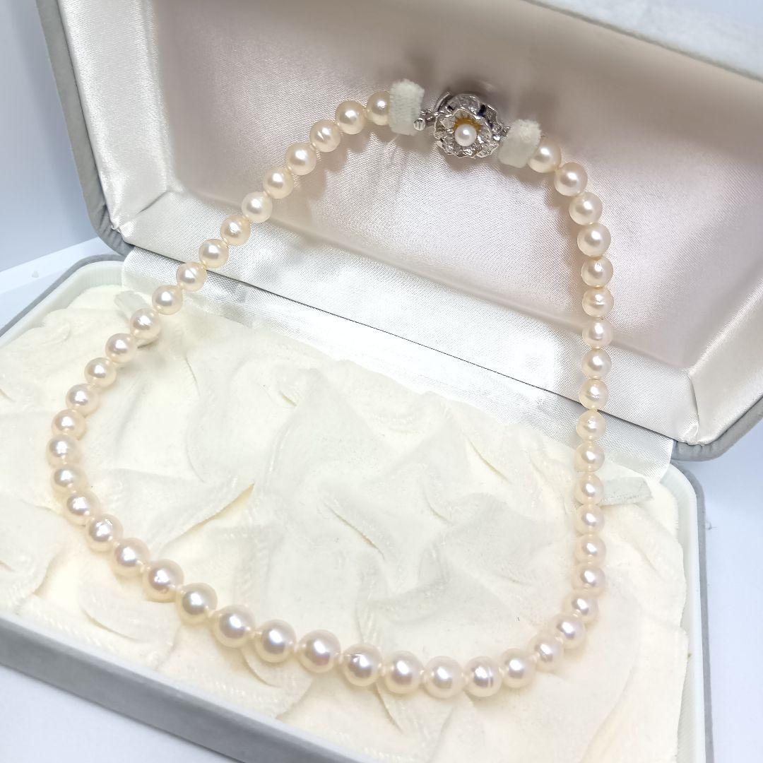 Aqua Pearl Baroque Pearl Necklace with SILVER刻印 20, 40 cm length and 7 mm baroque pearls