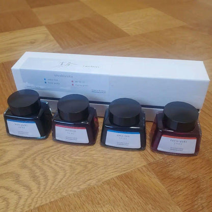 Pilot Iroshizuku Four-Color Ink Set True Midday with Amanogawa, Konpeki, Momiji, Fuyugaki colors displayed