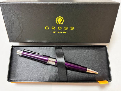 High-end Cross ballpoint pen model AT0492-7 in deep purple with twist mechanism and oil-based ink