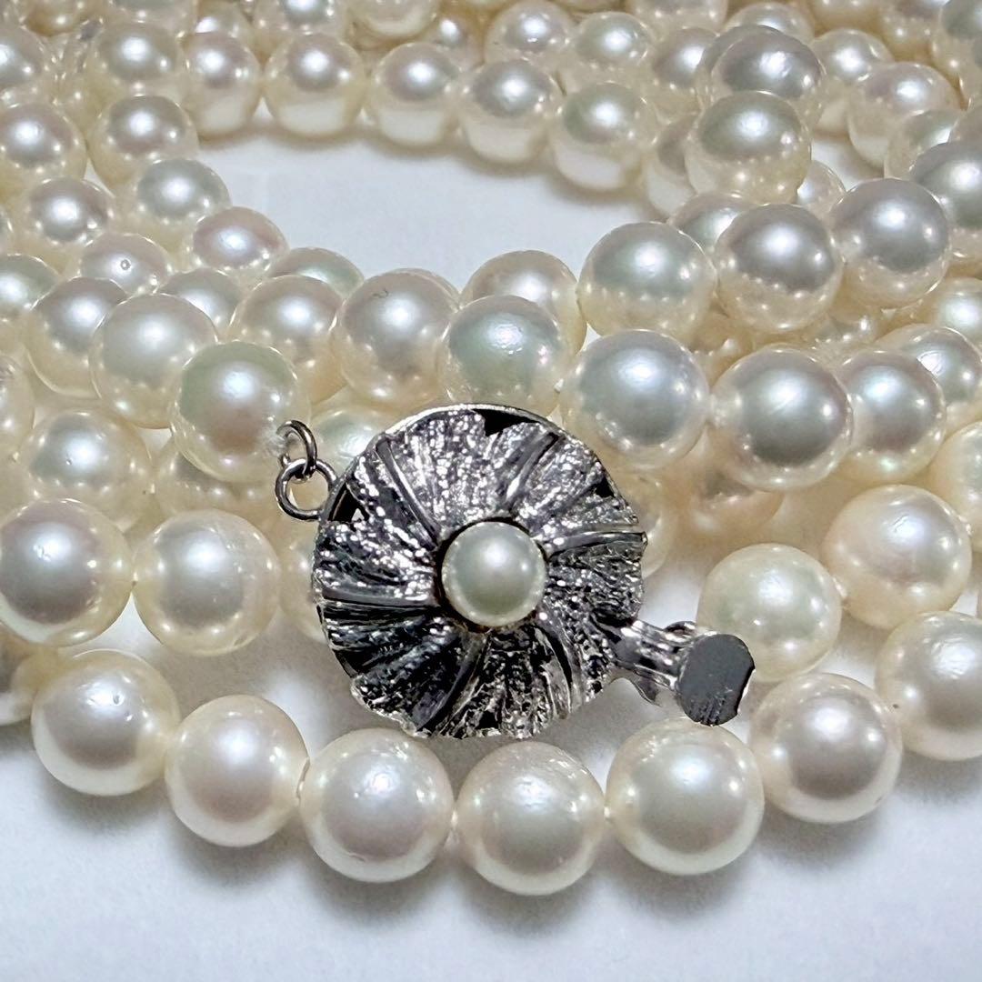 Honmon Pearl Akoya white pearl long necklace 6.6-6.9mm pearls with silver fastener, 127cm length