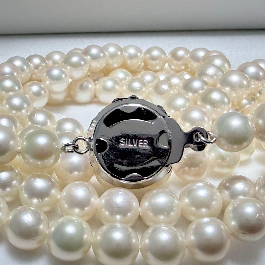 Honmon Pearl Akoya white pearl long necklace 6.6-6.9mm pearls with silver fastener, 127cm length