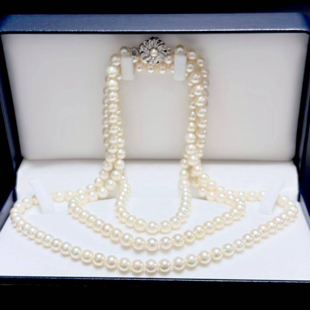 Honmon Pearl Akoya white pearl long necklace 6.6-6.9mm pearls with silver fastener, 127cm length