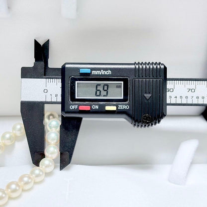 Honmon Pearl Akoya white pearl long necklace 6.6-6.9mm pearls with silver fastener, 127cm length