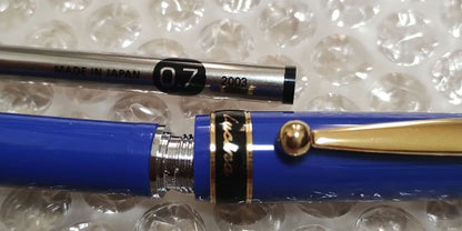 Pilot Lucina ballpoint pen with blue and gold body, new and unused