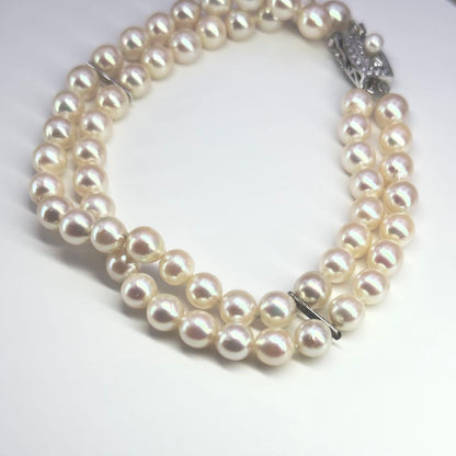 Tasaki silver 2-strand bracelet with approximately 6.0-6.2mm pearls measuring about 19cm