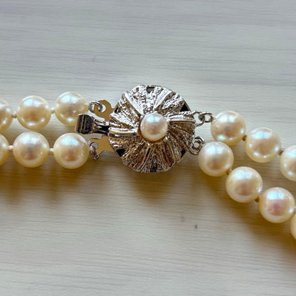 Honmono Pearls two-strand necklace featuring 6mm round white pearls on a 42.5 cm length strand