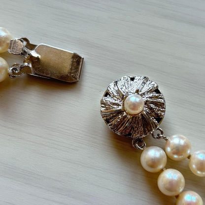 Honmono Pearls two-strand necklace featuring 6mm round white pearls on a 42.5 cm length strand