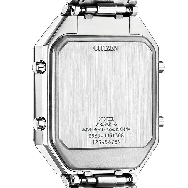 Citizen JG2120-65A men's wristwatch with white liquid crystal dial and silver stainless steel sliding band