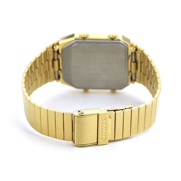 Citizen ANA-DIGI TEMP gold stainless steel watch with LCD ivory dial and slide type band