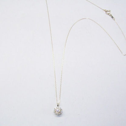 18K gold necklace with 3mm baby Akoya pearl and 10 small diamonds on a delicate chain model tc-0129