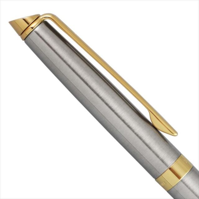 WATERMAN Metropolitan Essential Stainless Steel GT fountain pen with satin brass body and 23 karat gold plated trim