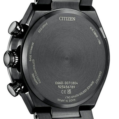 Citizen ATTESA CB5967-66L watch with dark blue dial, black super titanium band, and aluminum dark blue bezel