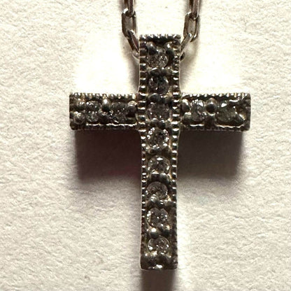Agete silver cross necklace with 0.12ct diamond pendant and adjustable chain 35-39.5cm