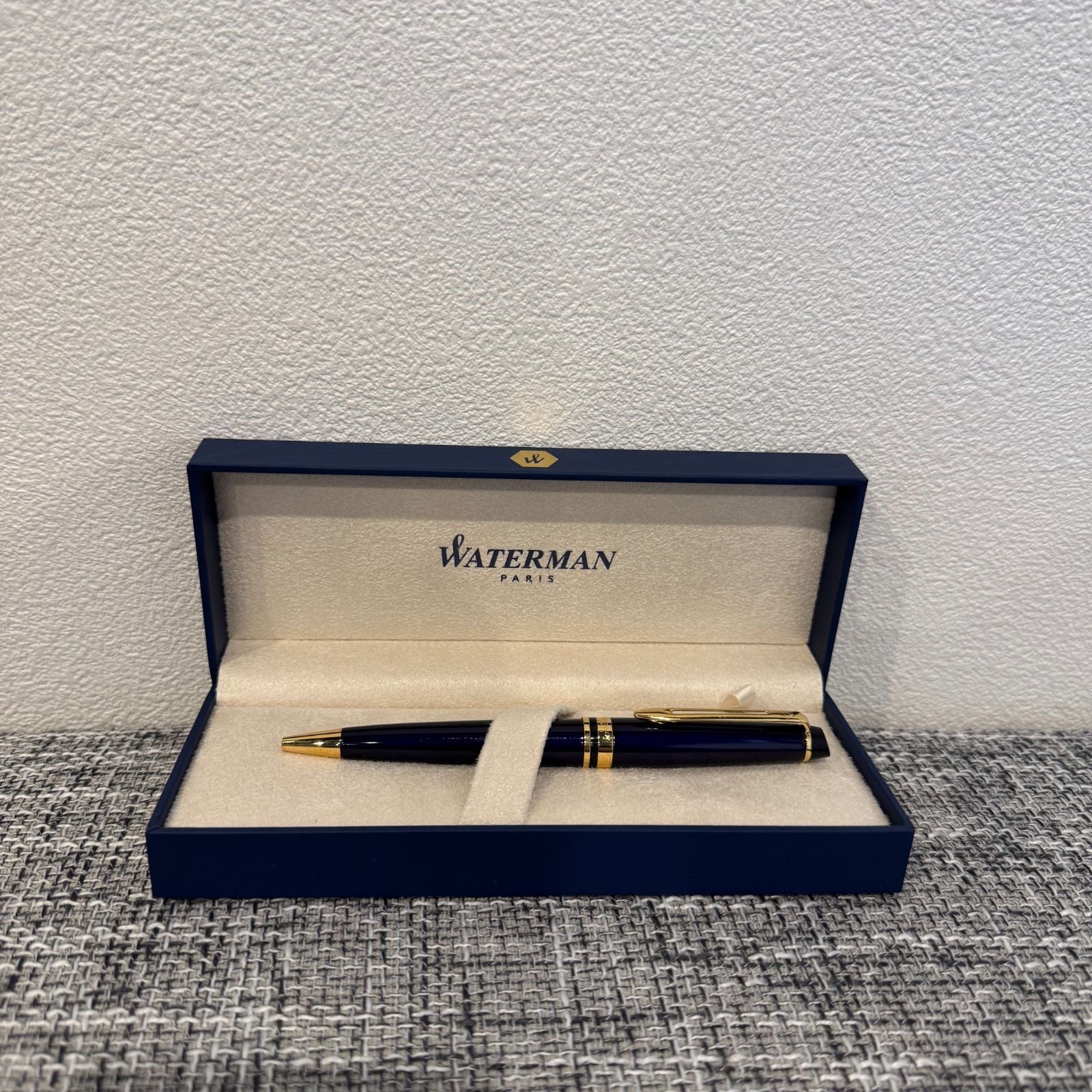 Waterman Paris Expert Essential ballpoint pen in Pullman Blue GT with gold trim shown on white background