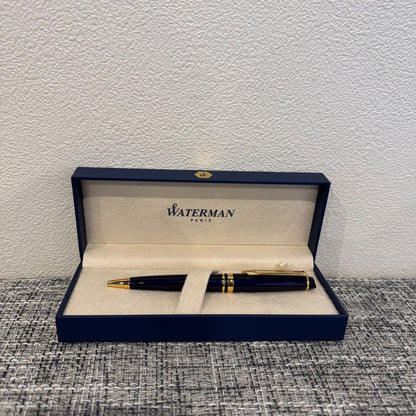 Waterman Paris Expert Essential ballpoint pen in Pullman Blue GT with gold trim shown on white background