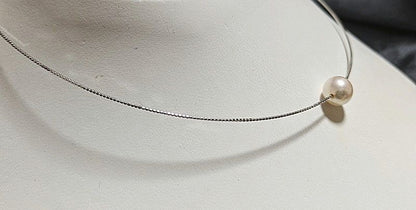 Yamato Akoya Pearl Omega Pearl Push Necklace with 9.5-10 mm white round pearls and thick lacquered wrap