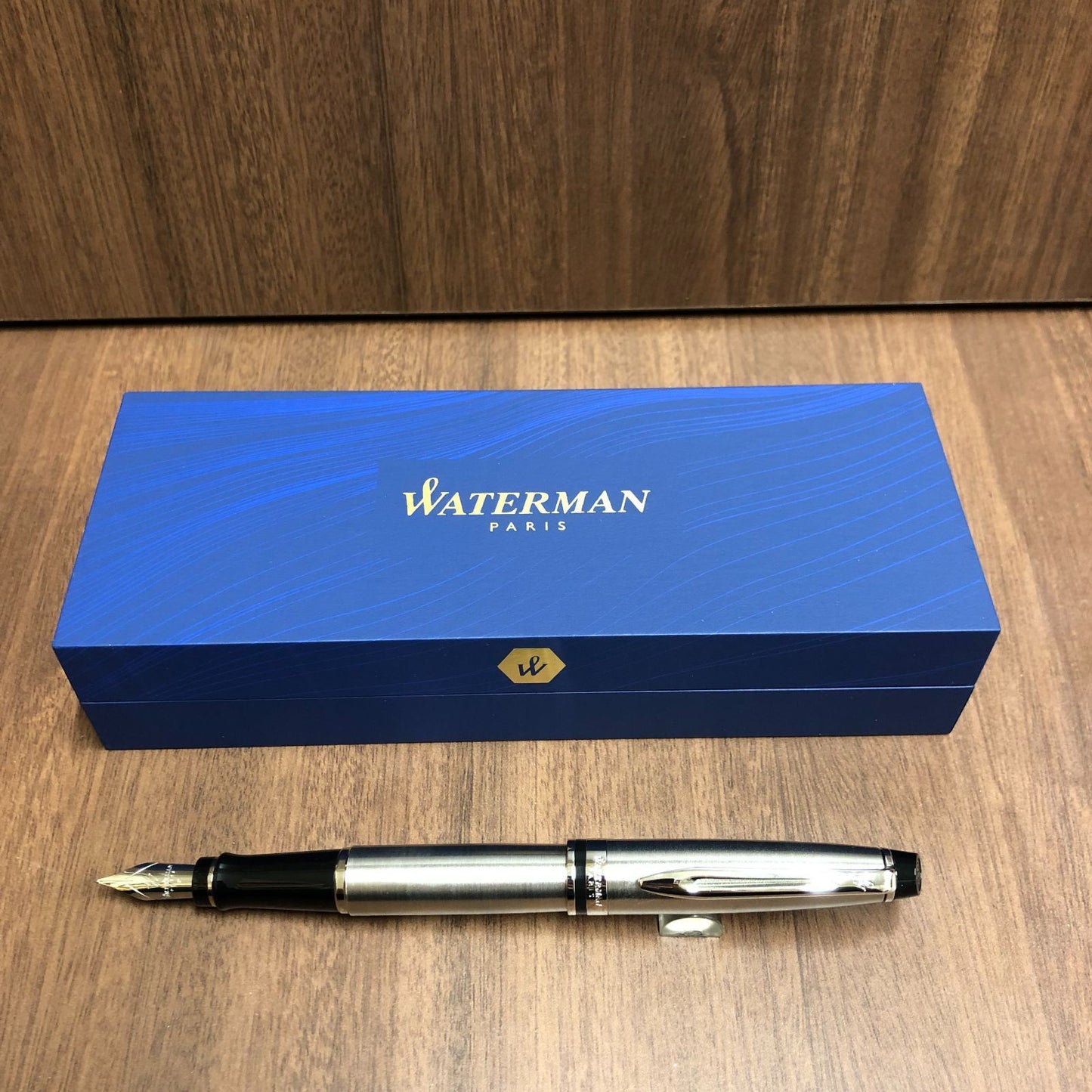 Waterman Expert Essential Metallic CT fountain pen with stainless steel body and nickel palladium trim