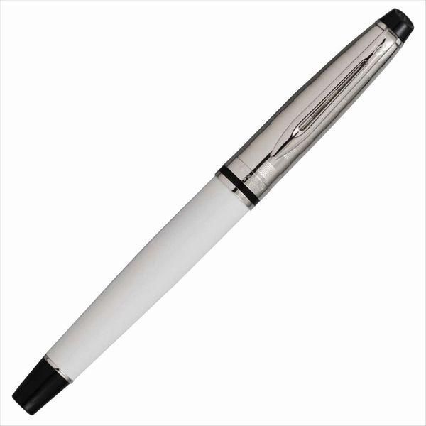 WATERMAN Expert DX White CT Fountain Pen with fine nib and silver trim, 153mm length, shown uncapped