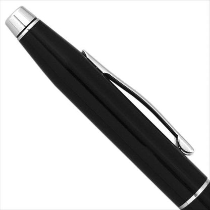 Limited Quantity Cross Gift Set rollerball pen with black lacquer finish and brass chrome clip, capped and uncapped views