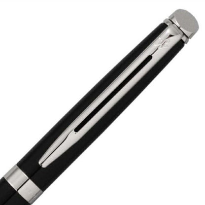 Waterman Metropolitan Essential Black CT ballpoint pen with chrome trim shown on white background