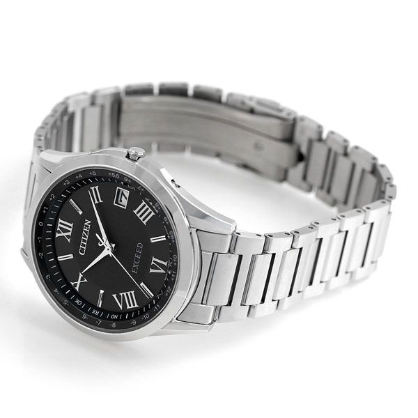 Citizen Exceed Radio-Controlled Solar Watch CB1110-61E with black dial and silver super titanium band