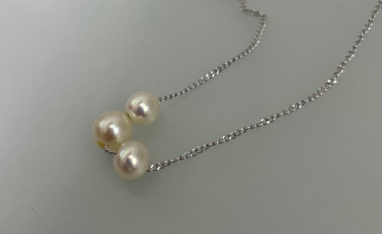 Akoya Pearl 3-row chain necklace with 5.0mm-6.0mm pearls on 40cm Silver925 silver chain