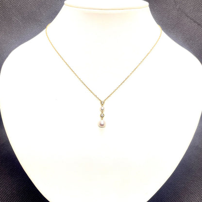 MIKIMOTO pearl diamond necklace in yellow gold with 4.1mm and 6.4mm pearls on 40cm chain