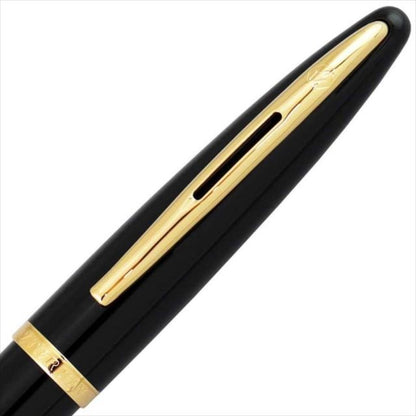 WATERMAN KAREN Black Sea GT ballpoint pen in black with gold trim, 144mm length, shown on white background