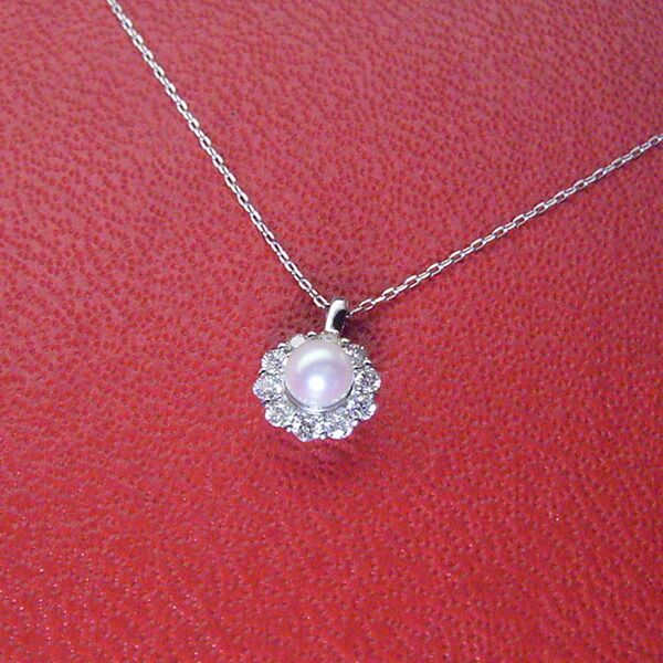 Platinum 950 baby pearl Akoya pearl necklace with ten diamonds and adjustable 40cm chain