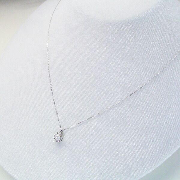 Platinum 950 baby pearl Akoya pearl necklace with ten diamonds and adjustable 40cm chain