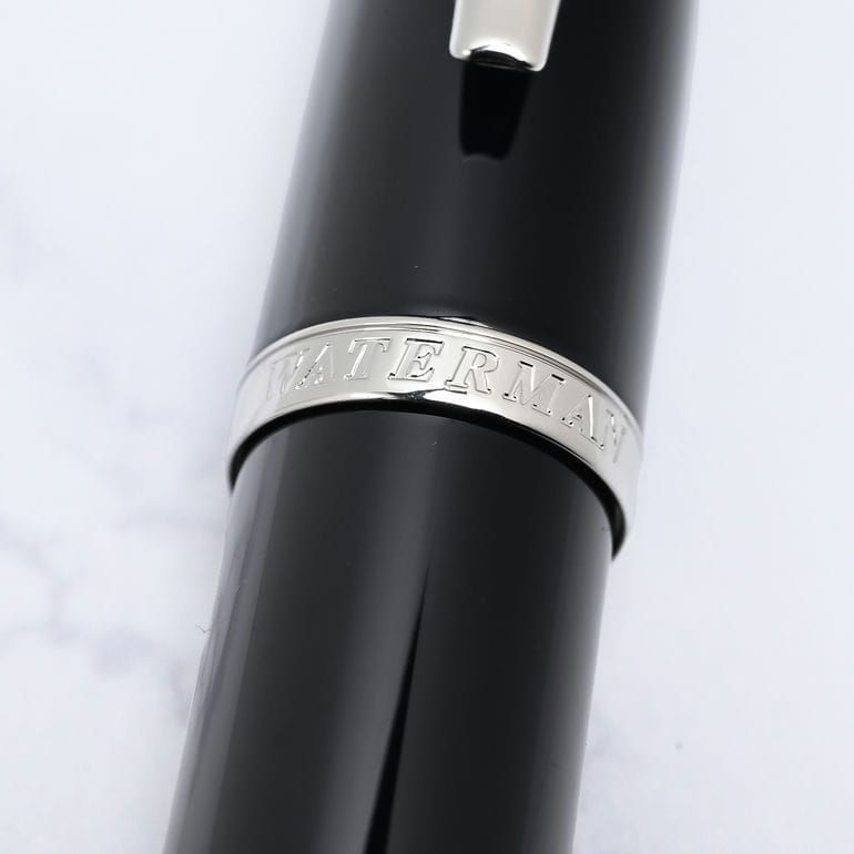 Waterman Carene Black Sea ballpoint pen with silver refill displayed on a white background