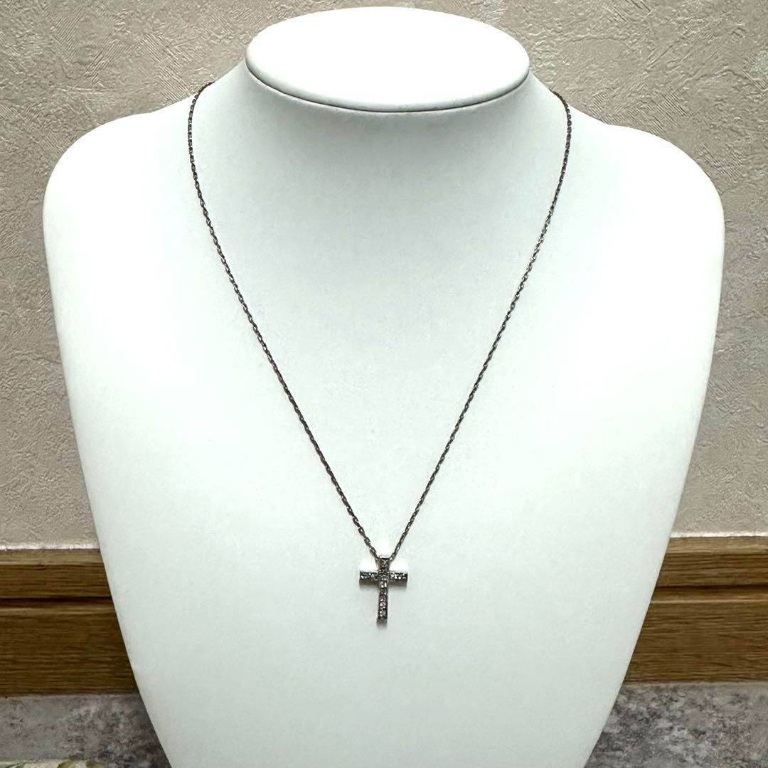 Agete silver cross necklace with 0.12ct diamond pendant and adjustable chain 35-39.5cm