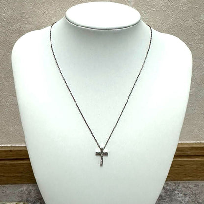 Agete silver cross necklace with 0.12ct diamond pendant and adjustable chain 35-39.5cm