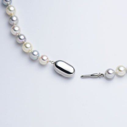 Multicolor Akoya cultured pearl necklace with 7-7.5mm pearls and silver clasp, 90cm long