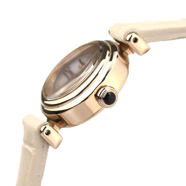 Citizen Kii Ladies EG7082-07A watch with white dial, beige calf leather band, and warm gold stainless steel case
