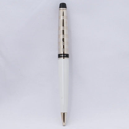 Waterman Expert Deluxe White CT Ballpoint Pen with silver trim shown on white background