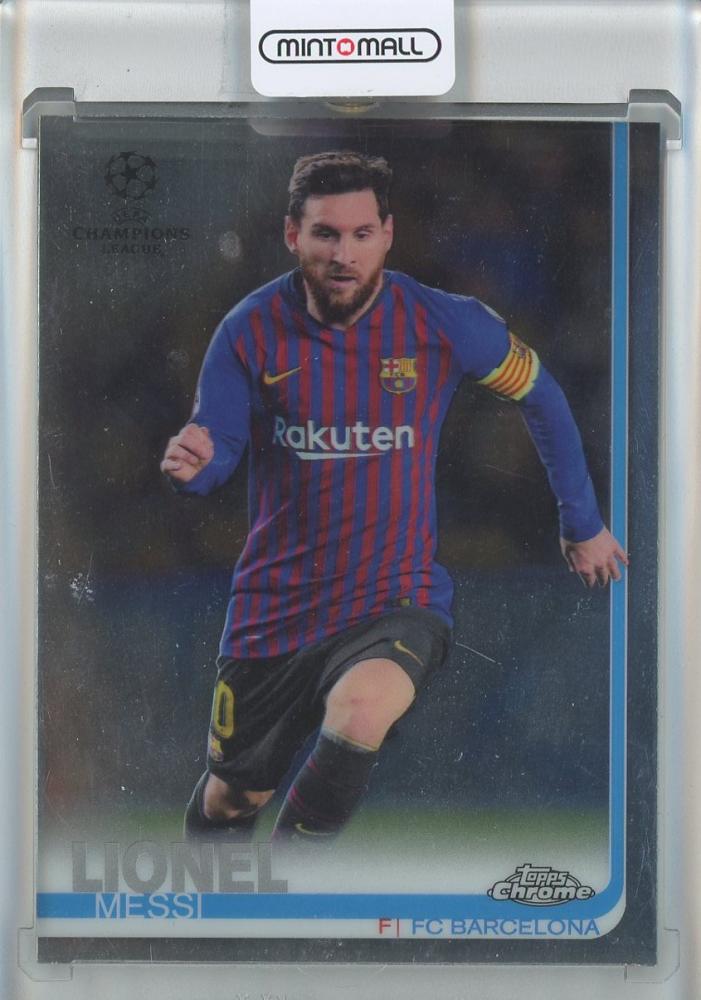 2018-19 Topps Chrome UEFA Champions League trading card of Lionel Messi from FC Barcelona