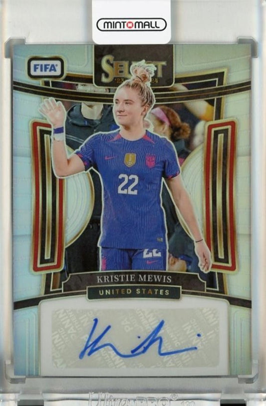 2023-24 Panini Select FIFA trading card featuring Kristie Mewis with autograph and signature number 14