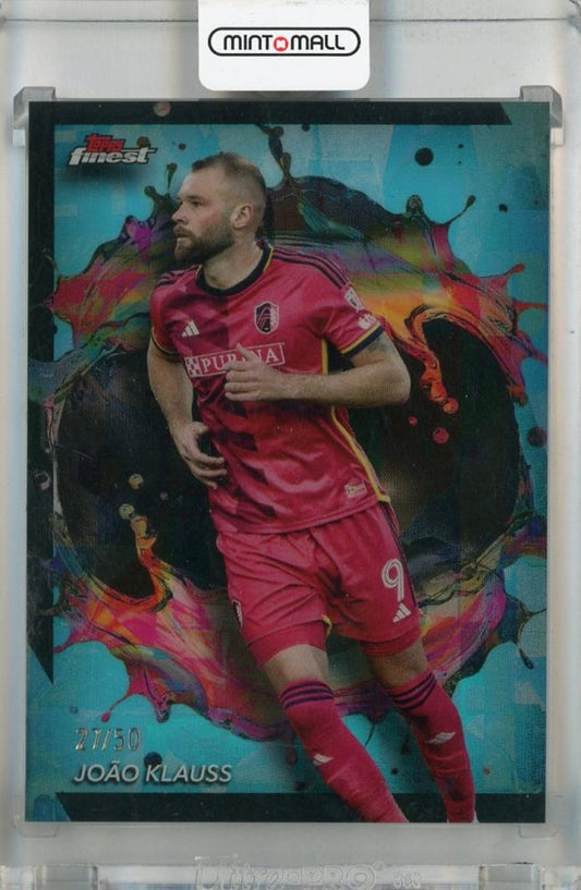 2024 Topps Finest MLS Joao Klauss Rare Aqua Refractor trading card numbered 20727 of 50 from St. Louis City SC