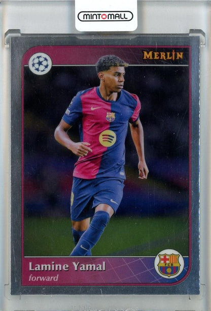 2024-25 Merlin UEFA Club Competitions trading card of Lamine Yamal #19 from FC Barcelona