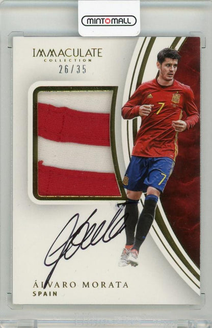 2017 Panini Immaculate Alvaro Morata Premium Patch Autograph card numbered 26 of 35 featuring Spain